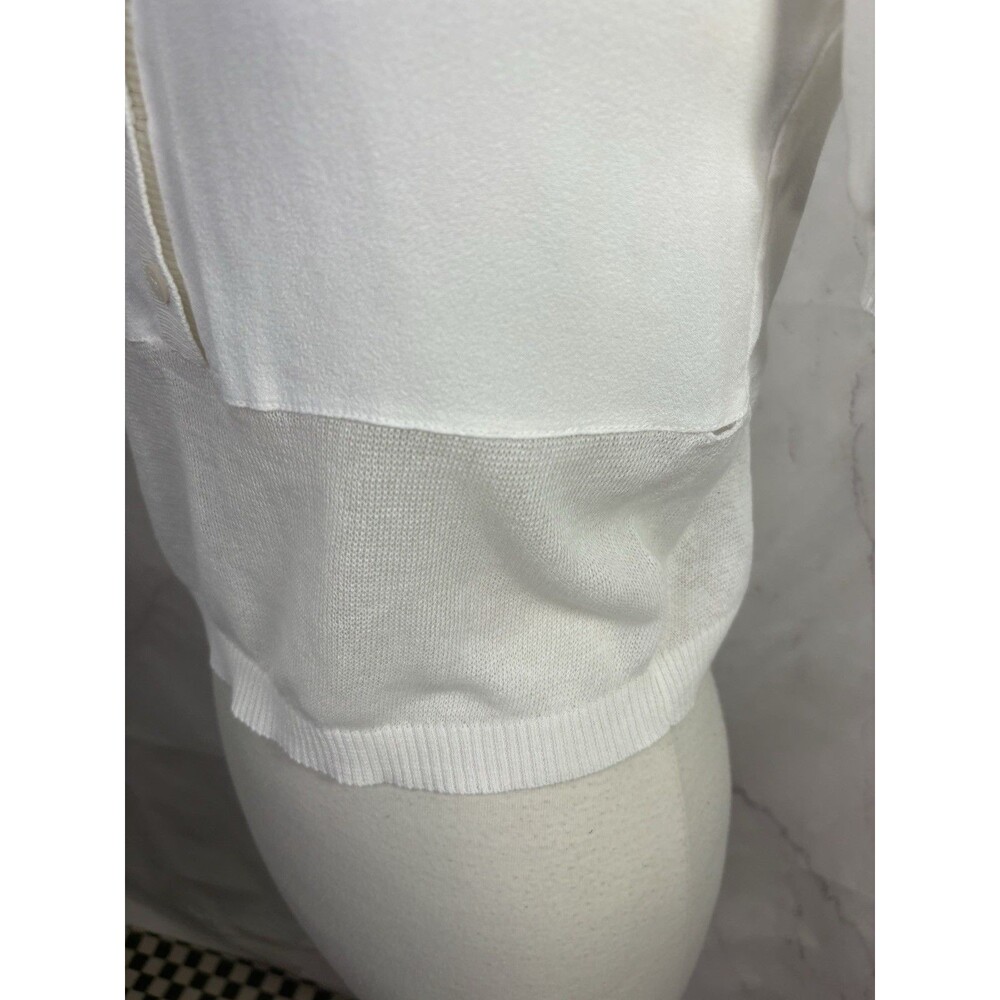 STAUD Short Sleeve Polo Mesh Top Blouse Women XS White Cropped Preppy Retro - Picture 12 of 16